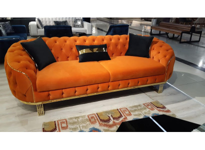 Stylish 3-Seater Sofa Chesterfield Orange Modern Living room furniture Stylish 3-Seater Sofa Chesterfield Orange Modern Living room furniture