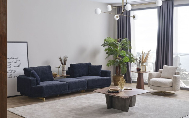 Blue three-seater White Armchair Designer Living room Sofa set 2 pieces