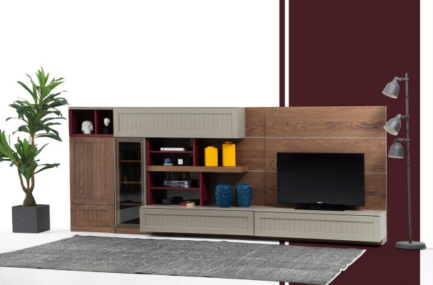 Wall unit TV stand TV cabinet Lowboard Display case Wood Modern Brown Living room