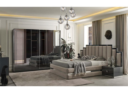 Light gray Bedroom Suite double beds Bedside tables Wardrobe