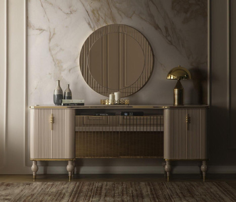 Luxurious Living room Set Modern Sideboard Glass Mirror Wood Sideboard