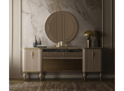 Luxurious Living room Set Modern Sideboard Glass Mirror Wood Sideboard