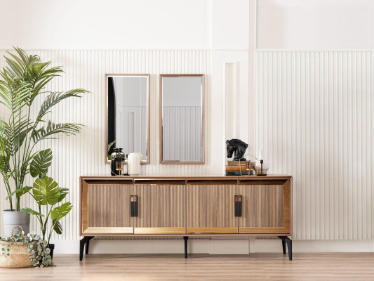 Sideboard Sideboard with Mirror Group Chest of drawers Wood Gold Dining room