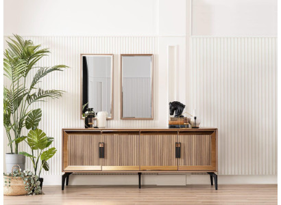 Sideboard Sideboard with Mirror Group Chest of drawers Wood Gold Dining room
