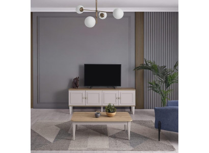 Suite Living room TV Stand Coffee table Wood Gray TV cabinet Lowboard Set