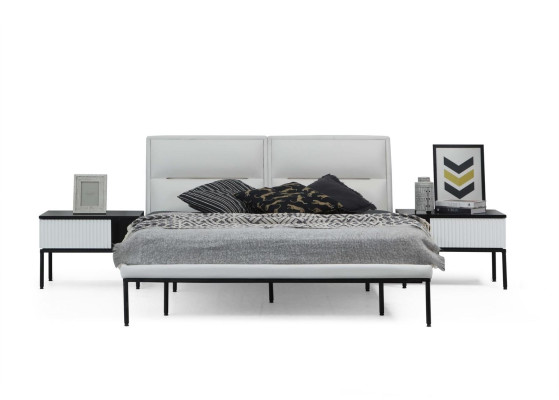 Suite Bedroom Double bed Bed Bedside tables White Set 3pcs Modern