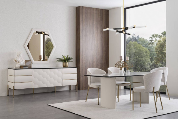 Stylish Dining room Suite Large Dining table 4x Chairs Sideboard Mirror