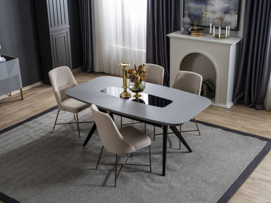 Gray and White Dining room Furniture Dining table Luxury 4x Upholstered Chairs Modern Set