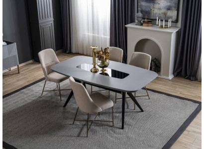 Gray and White Dining room Furniture Dining table Luxury 4x Upholstered Chairs Modern Set