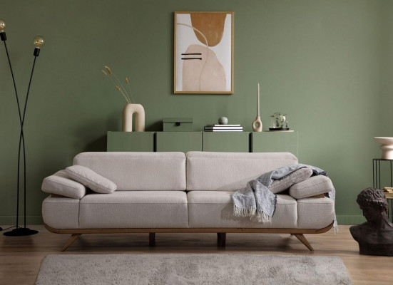 Light beige textile sofa designer upholstered sofas living room couches 3-seater