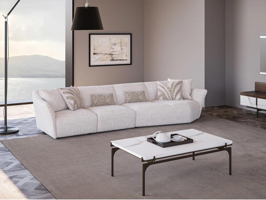 Living room Modern White Sofa Four Seater Couch Upholstered furniture Modern Furnishings