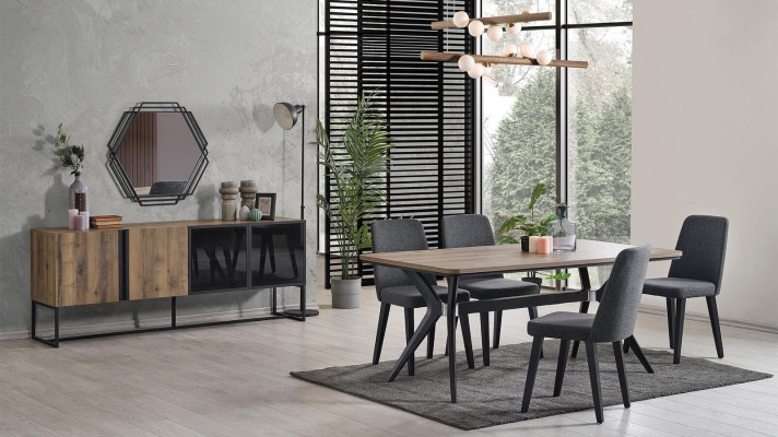 Luxury Dining set Dining room Dining table Set 9pcs Dining room Brown Wood Table