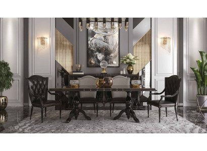 Luxury Dining room Set Suite 7pcs Black Wood Furniture Chest of drawers 6x Chair Table