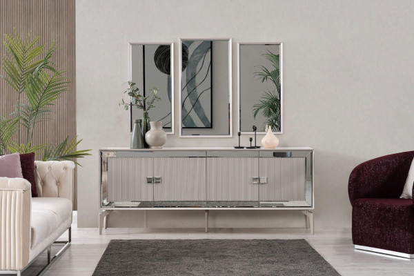 Sideboard Sideboard with Mirror Group Chest of drawers Wood Silver Dining room