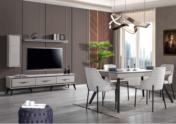 Modern White Dining room Suite Lowboard 6x Chairs Dining table Shelf 10pcs