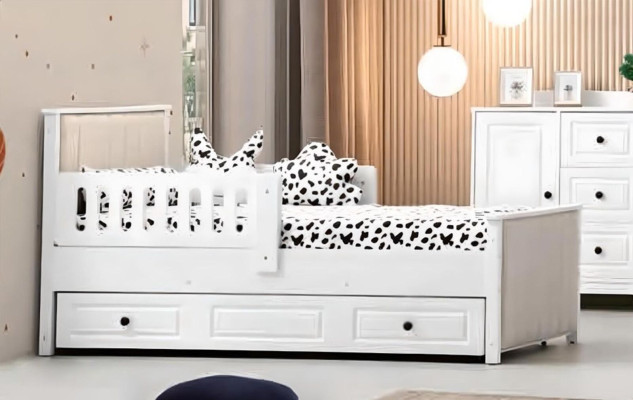 Childrens bed Wooden bed Functional bed Extendable Bed 200 Wood White
