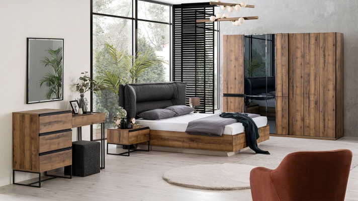 Luxury Bedroom Suite Double bed Bed Wood Set 7-piece Brown Modern