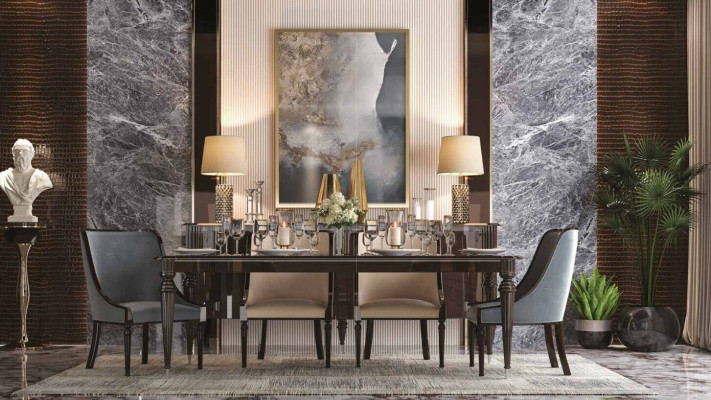 Set Dining table 6x Chairs Chair Suite Tables Dining room Group 7pcs. Wood