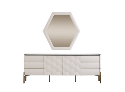 Modern Dining room Suite Designer White Sideboard Large Mirror 2pcs