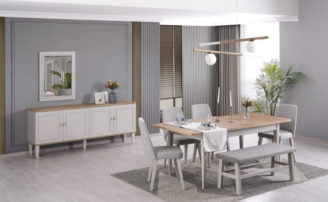 Dining set Dining room furniture Set 8 pieces Dining room Dining table Chairs Wood Gray
