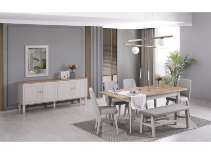 Dining set Dining room furniture Set 8 pieces Dining room Dining table Chairs Wood Gray