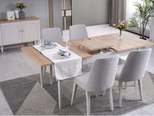 Dining set Dining room furniture Set 8 pieces Dining room Dining table Chairs Wood Gray