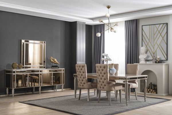 Luxury Dining room Set Dining table 4x Chairs Wood Textile Dining set Suite