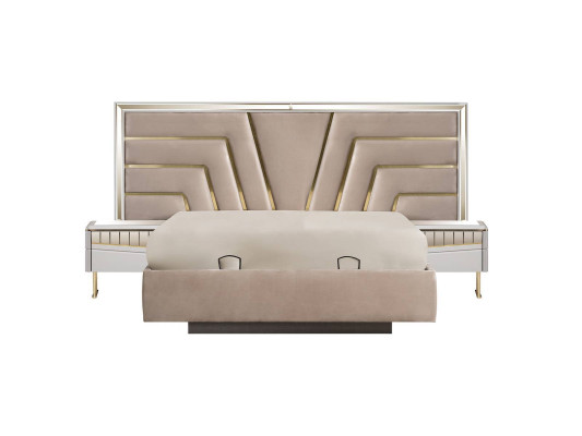 Beige Bedroom Bed Designer 2x Bedside tables Stivoller Set 3pcs