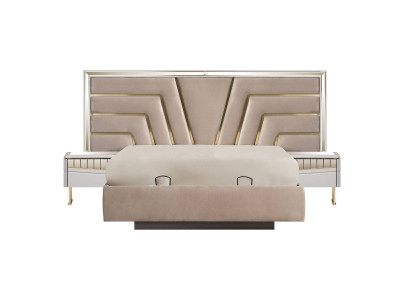 Beige Bedroom Bed Designer 2x Bedside tables Stivoller Set 3pcs
