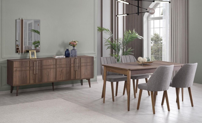 Dining set Suite Dining room Dining table Set 9 pieces Dining room Brown Wood