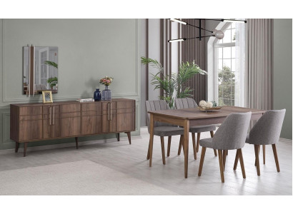 Dining set Suite Dining room Dining table Set 9 pieces Dining room Brown Wood