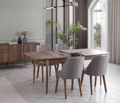 Dining set Suite Dining room Dining table Set 9 pieces Dining room Brown Wood