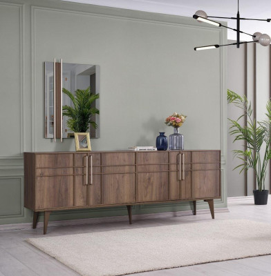 Dining set Suite Dining room Dining table Set 9 pieces Dining room Brown Wood