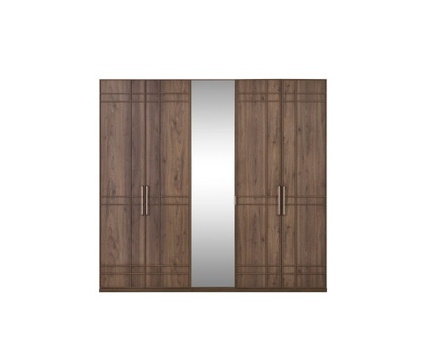 Wardrobe Wardrobe Bedroom Cabinet Brown Wood Mirror 5 Doors
