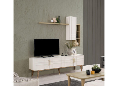 Suite TV Stand Wardrobe TV-cabinet Lowboard Living room Shelves White Wood