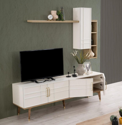 Suite TV Stand Wardrobe TV-cabinet Lowboard Living room Shelves White Wood