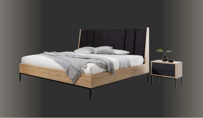 Bedroom Set Beige Bed 2x Bedside tables Wardrobe Dressing table Luxury new 5pcs.