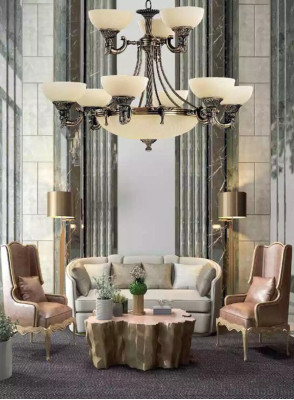 Chandelier Ceiling Light Chandelier Big Ceiling lamp Beige Glass Lamp