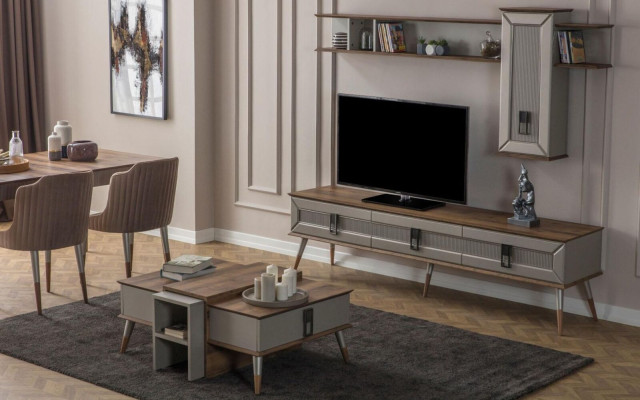 Designer Living room Suite TV lowboard Wood shelves Coffee table TV cabinet new