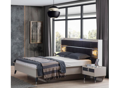 Gray and white Bedroom Suite Double bed 2x Bedside tables 3-piece set