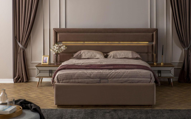 Brown sleeping set exclusive s Double bed 2x Wood night consoles 3 pieces