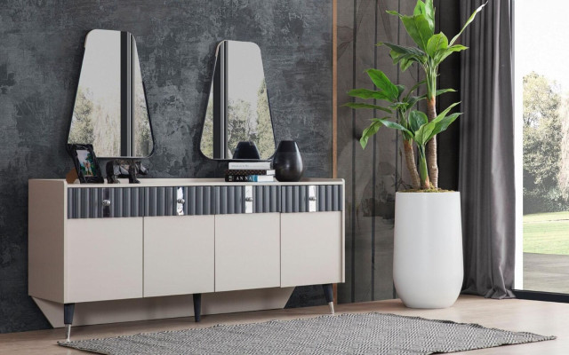 Complete e Suite Designer Beige Sideboard Sideobard 2x Mirror 3-piece set