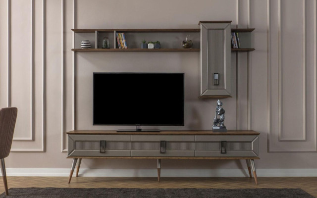 Modern Brown Living room Furniture Robust Sideboard Designer Shelf 2pcs