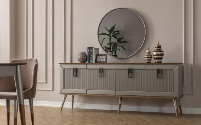 Robust sideboard designer sideboard luxurious round mirror wardrobe 2 pieces