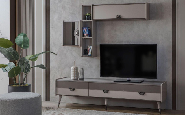 Beige Living room Sideboard Robust TV Lowboard Lowboard Luxury Shelves