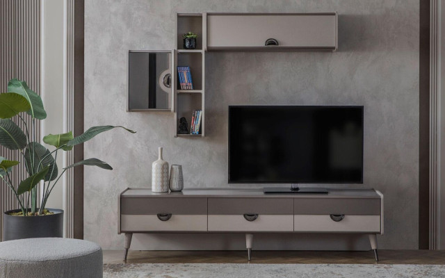 Beige Living room Sideboard Robust TV Lowboard Lowboard Luxury Shelves