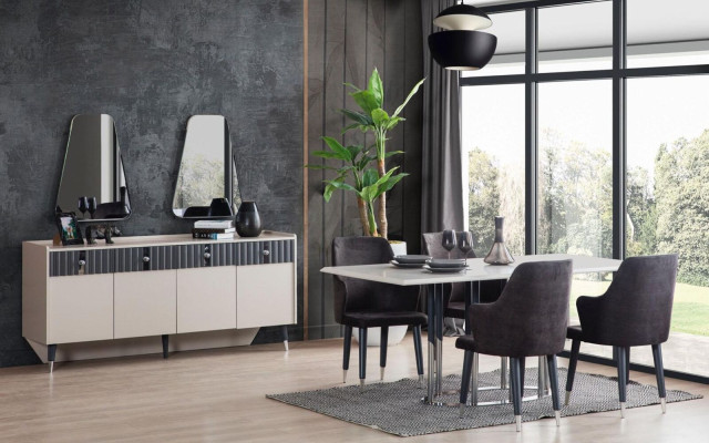 Gray Dining table Robust Dining room Designer Wooden Table Luxurious Furniture