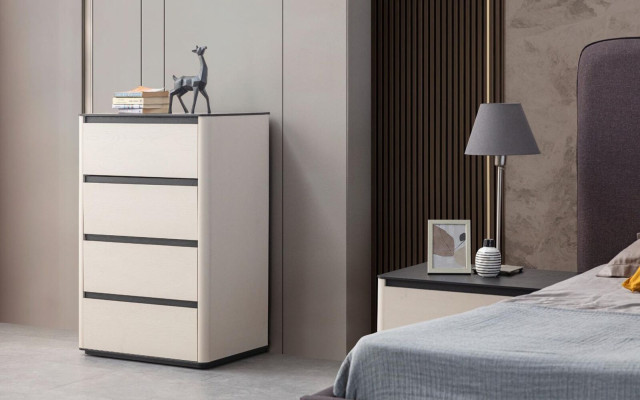 Beige Wood Chest of drawers 4-door wooden cabinet Bedroom Elegant add-on cabinet
