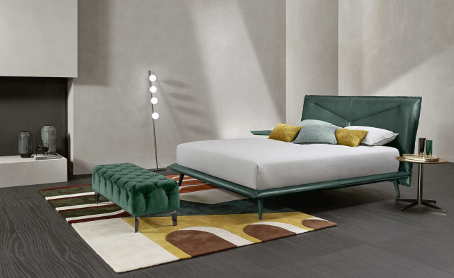 Double Bed Frame Luxury Bedroom Bed Double bed Wood Green Leather Beds new
