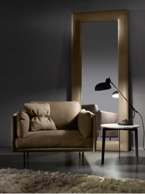 Design Armchair Gray Upholstery Leather Modern Living room Luxury Wood Furniture Relax new